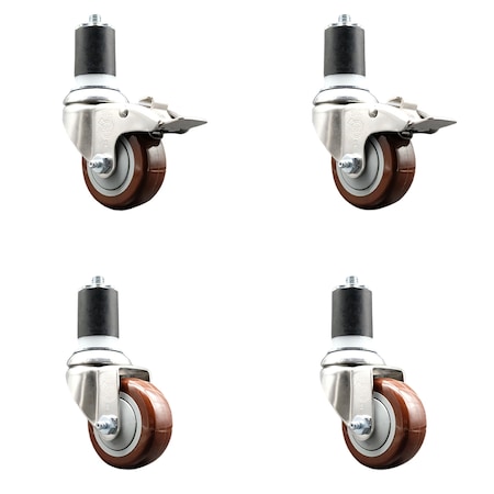 Service Caster 3 Inch 316SS Maroon Poly Swivel 1-3/4 Inch Stem Caster Lock Brake SCC, 2PK SS316TTLEX20S314-PPUB-MRN-2-S-2-134